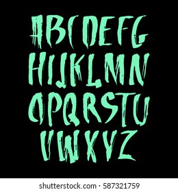 Graphic Font for your design. Hand drawn calligraphy lettering alphabet. Stylish letters with in figures. Vector illustration.