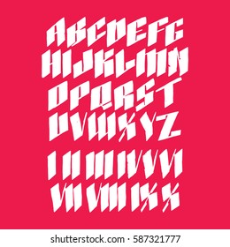 Graphic Font for your design. Hand drawn calligraphy lettering alphabet. Stylish letters with in figures. Vector illustration.