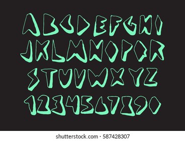 Graphic Font for your design. Hand drawn calligraphy lettering alphabet. Stylish letters with in figures. Vector illustration.