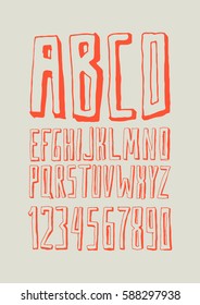 Graphic Font for your design. Hand drawn calligraphy lettering alphabet. Stylish letters with in figures. Vector illustration.