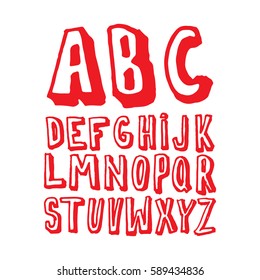 Graphic Font for your design. Hand drawn calligraphy lettering alphabet. Stylish letters with in figures. Vector illustration. 3d effect