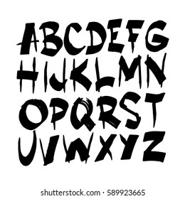 Graphic Font for your design. Hand drawn calligraphy lettering alphabet. Stylish letters with in figures. Vector illustration.