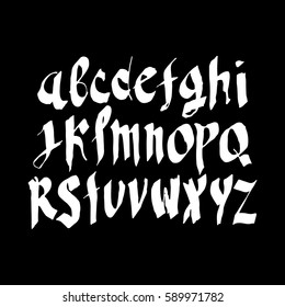 Graphic Font for your design. Hand drawn calligraphy lettering alphabet. Stylish letters with in figures. Vector illustration.