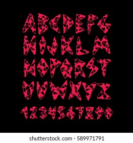 Graphic Font for your design. Hand drawn calligraphy lettering alphabet. Stylish letters with in figures. Vector illustration.