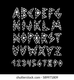 Graphic Font for your design. Hand drawn calligraphy lettering alphabet. Stylish letters with in figures. Vector illustration.