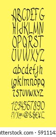 Graphic Font for your design. Hand drawn calligraphy lettering alphabet. Stylish letters with in figures. Vector illustration.