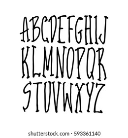 Graphic Font for your design. Hand drawn calligraphy lettering alphabet. Stylish letters with in figures. Vector illustration.