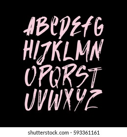 Graphic Font for your design. Hand drawn calligraphy lettering alphabet. Stylish letters with in figures. Vector illustration.