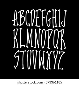 Graphic Font for your design. Hand drawn calligraphy lettering alphabet. Stylish letters with in figures. Vector illustration.