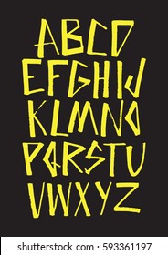 Graphic Font for your design. Hand drawn calligraphy lettering alphabet. Stylish letters with in figures. Vector illustration.