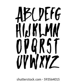 Graphic Font for your design. Hand drawn calligraphy lettering alphabet. Stylish letters with in figures. Vector illustration.