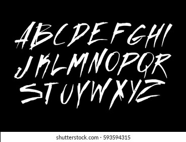 Graphic Font for your design. Hand drawn calligraphy lettering alphabet. Stylish letters with in figures. Vector illustration.
