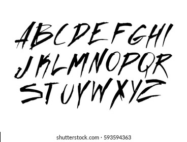 Graphic Font for your design. Hand drawn calligraphy lettering alphabet. Stylish letters with in figures. Vector illustration.