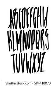 Graphic Font for your design. Hand drawn calligraphy lettering alphabet. Stylish letters with in figures. Vector illustration.