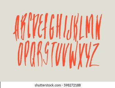Graphic Font for your design. Hand drawn calligraphy lettering alphabet. Stylish letters with in figures. Vector illustration.