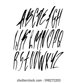 Graphic Font for your design. Hand drawn calligraphy lettering alphabet. Stylish letters with in figures. Vector illustration.