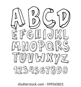 Graphic Font for your design. Hand drawn calligraphy lettering alphabet. Stylish letters with in figures. Vector illustration.