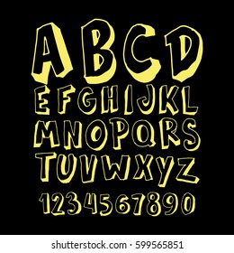 Graphic Font for your design. Hand drawn calligraphy lettering alphabet. Stylish letters with in figures. Vector illustration.