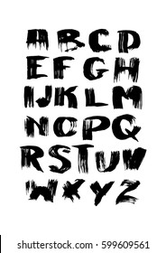 Graphic Font for your design. Hand drawn calligraphy lettering alphabet. Stylish letters with in figures. Vector illustration.