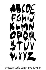 Graphic Font for your design. Hand drawn calligraphy lettering alphabet. Stylish letters with in figures. Vector illustration.