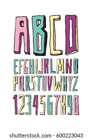 Graphic Font for your design. Hand drawn calligraphy lettering alphabet. Stylish letters with in figures. Vector illustration.