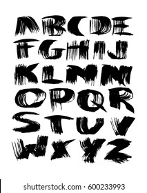 Graphic Font for your design. Hand drawn calligraphy lettering alphabet. Stylish letters with in figures. Vector illustration.
