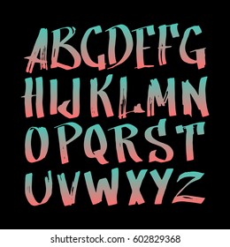 Graphic Font for your design. Hand drawn calligraphy lettering alphabet. Stylish letters with in figures. Vector illustration.