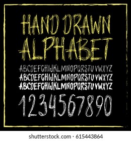 Graphic Font for your design. Hand drawn calligraphy lettering alphabet. Stylish letters with in figures. Vector illustration.