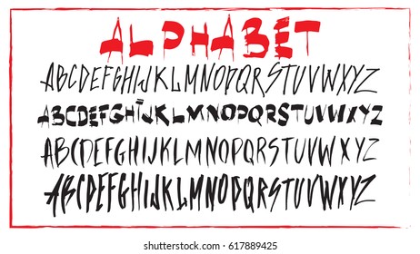 Graphic Font for your design. Hand drawn calligraphy lettering alphabet. Stylish letters with in figures. Vector illustration.
