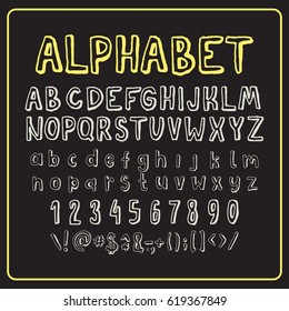 Graphic Font for your design. Hand drawn calligraphy lettering alphabet. Stylish letters with in figures. Vector illustration.