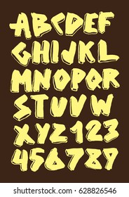 Graphic Font for your design. Hand drawn calligraphy lettering alphabet. Stylish letters with in figures. Vector illustration.