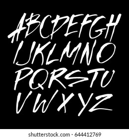 Graphic Font for your design. Hand drawn calligraphy lettering alphabet. Stylish letters. Vector illustration.