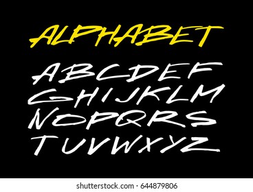 Graphic Font for your design. Hand drawn calligraphy lettering alphabet. Stylish letters. Vector illustration.