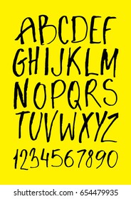 Graphic Font for your design. Hand drawn calligraphy lettering alphabet. Stylish letters with in figures. Vector illustration.
