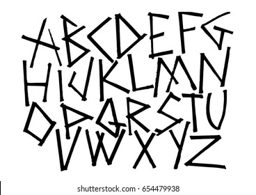 Graphic Font for your design. Hand drawn calligraphy lettering alphabet. Stylish letters with in figures. Vector illustration.