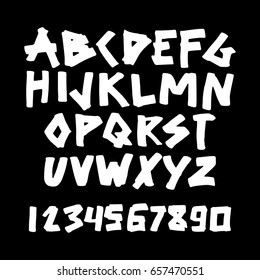 Graphic Font for your design. Hand drawn calligraphy lettering alphabet. Stylish letters with in figures. Vector illustration.