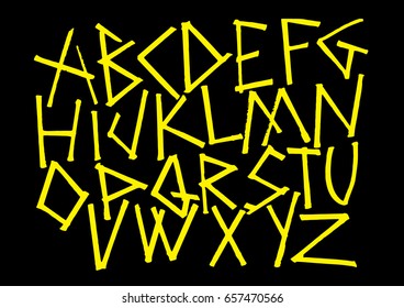 Graphic Font for your design. Hand drawn calligraphy lettering alphabet. Stylish letters with in figures. Vector illustration.