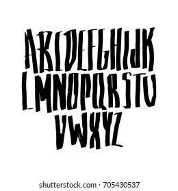 Graphic Font for your design. Hand drawn calligraphy lettering alphabet. Stylish letters with in figures. Vector illustration.
