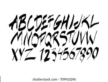 Graphic Font for your design. Hand drawn calligraphy lettering alphabet. Stylish letters with in figures. Vector illustration.