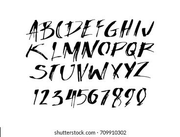Graphic Font for your design. Hand drawn calligraphy lettering alphabet. Stylish letters with in figures. Vector illustration.