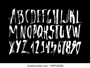 Graphic Font for your design. Hand drawn calligraphy lettering alphabet. Stylish letters with in figures. Vector illustration.