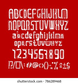 Graphic Font for your design. Hand drawn calligraphy lettering alphabet. Stylish letters with in figures. Vector illustration.
