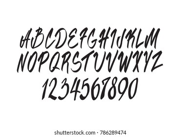 Graphic Font for your design. Hand drawn calligraphy lettering alphabet. Stylish letters with in figures. Vector illustration.