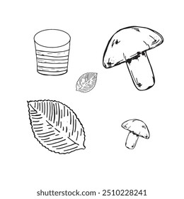 Graphic forest theme. Hand draws graphic illustrations on a white background. Graphic forest theme for design