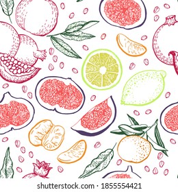 Graphic fruit seamless. Vector illustration. Manual graphics. Seamless pattern for fabric, paper and other printing and web projects.