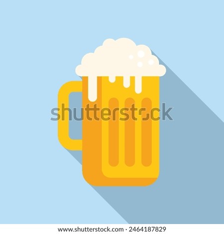 Graphic of a full, frothy beer mug with foam overflowing, cast with a light shadow on a solid blue backdrop
