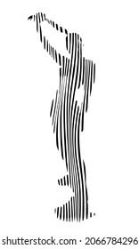 Graphic full length portrait of cool young girl makes of black and white lines. Modern abstract geometric style is very useable for wall interior design, landing page, website, banner, poster, logo, m