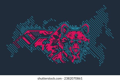 graphic of futuristic bear combined with Russia map