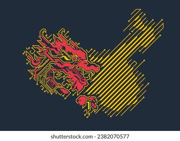 graphic of futuristic Chinese dragon combined with China map