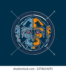 graphic of futuristic monkey presented with retro style colour match